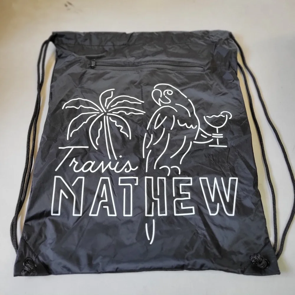 Travis Mathew Drawstring Golf Cinch Bag Zippered Lined Pocket Black 14x18‎